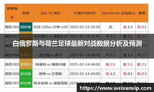 白俄罗斯与荷兰足球最新对战数据分析及预测